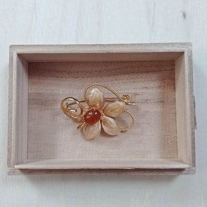 70s Vintage Flower Brooch With Stone